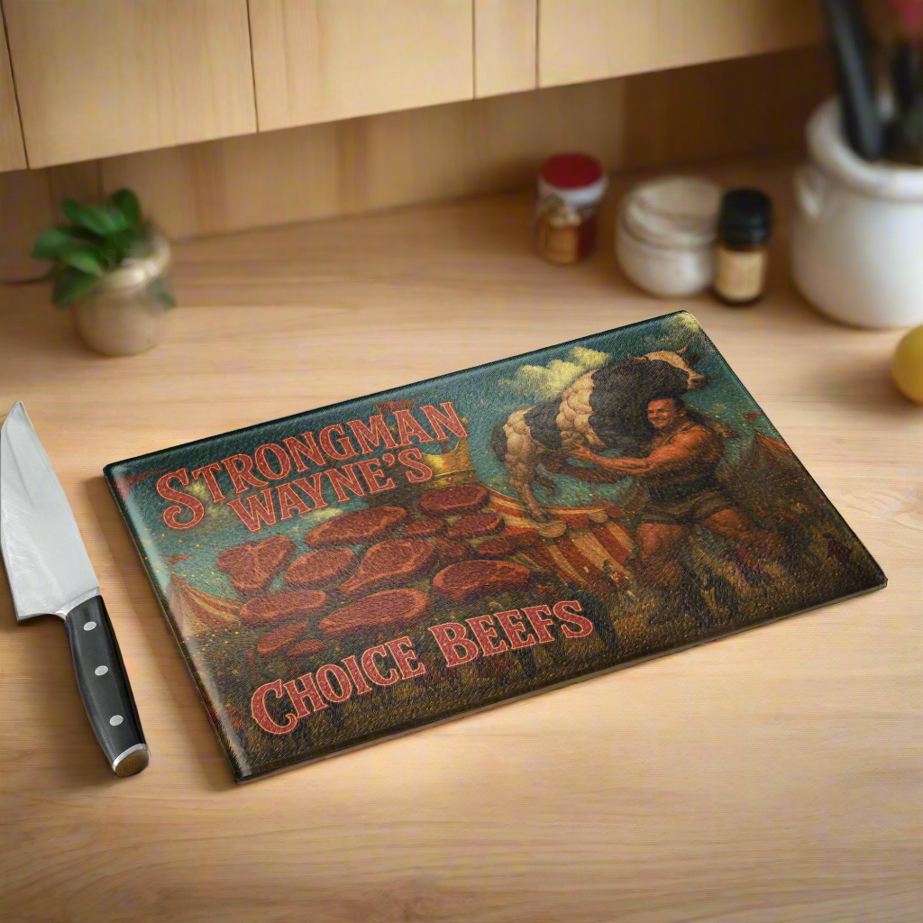 CarnieVille™ Choice Beefs Glass Cutting Board